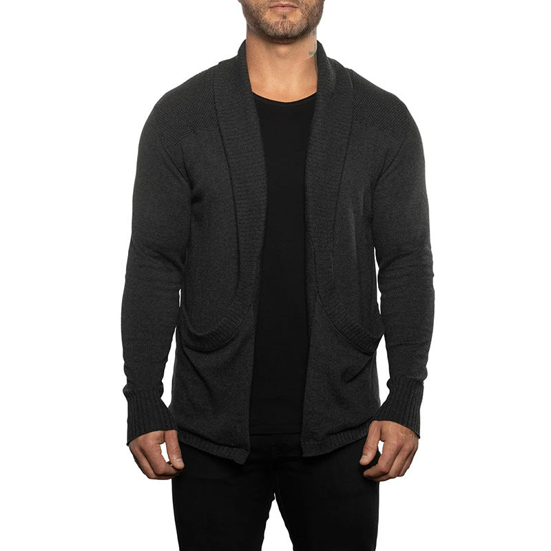 Solid Color Cardigan Sweater With Pockets Casual Men's Long-sleeved Coat