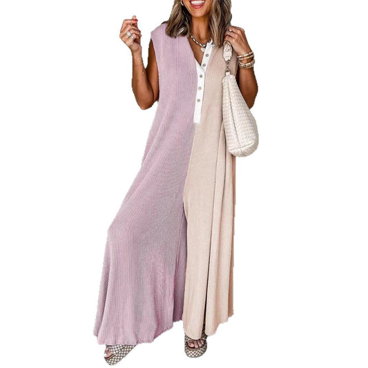 European And American Leisure Loose Color Matching Sleeveless One-piece Trousers