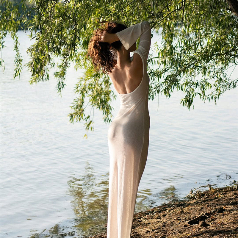 Elegant Floor-length Solid-color Versatile Dress
