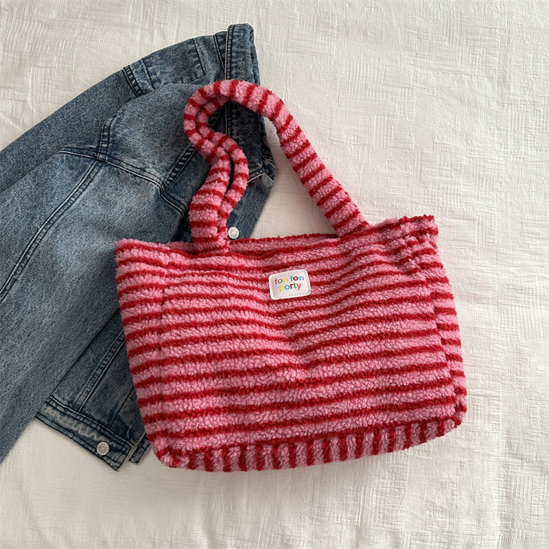 Korean Casual Shoulder Bag Fashion Striped Large Capacity Totes