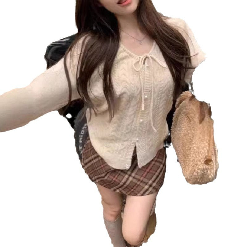 Round Neck Lace-up Sweater Women