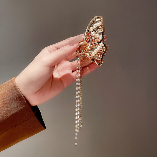Large Metal Grab Clip On Back Of Head With Pearl Bow
