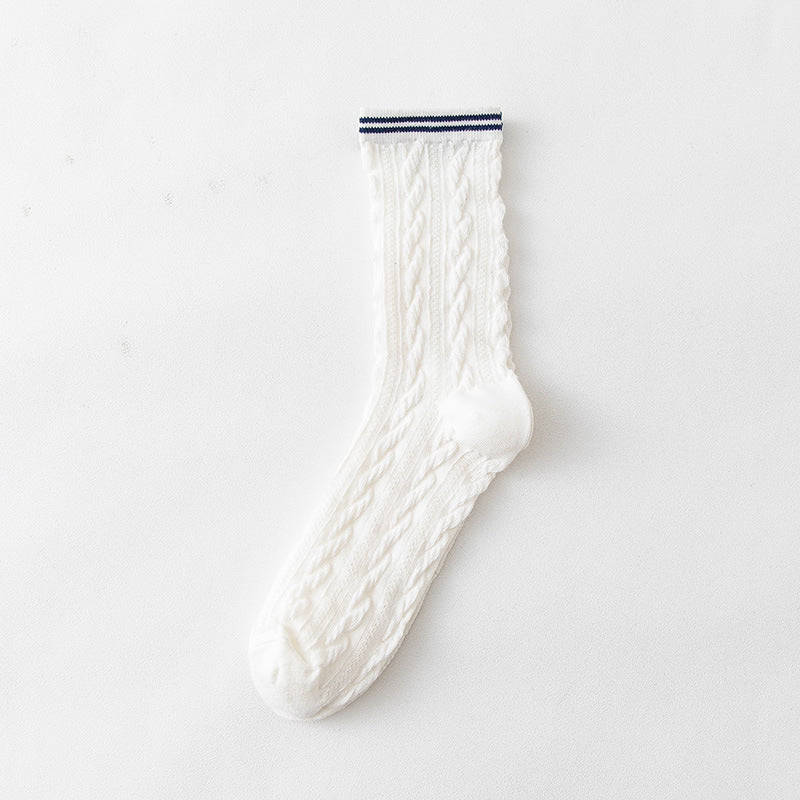 Mid Tube Twist Solid Color Breathable Combed Cotton Socks