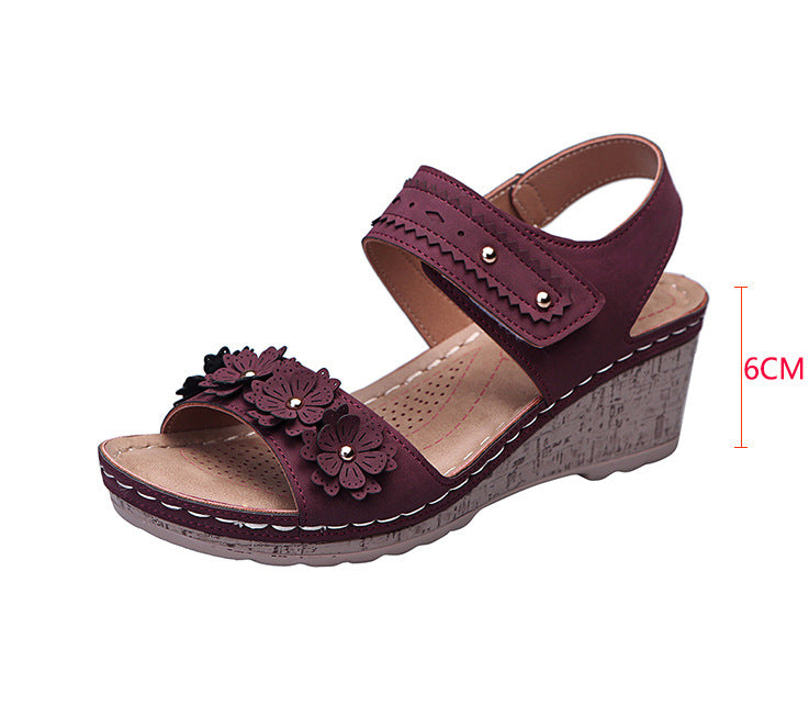 Wedge Heel Laser Cutout Stud Flower Sandals Women's Fish Mouth