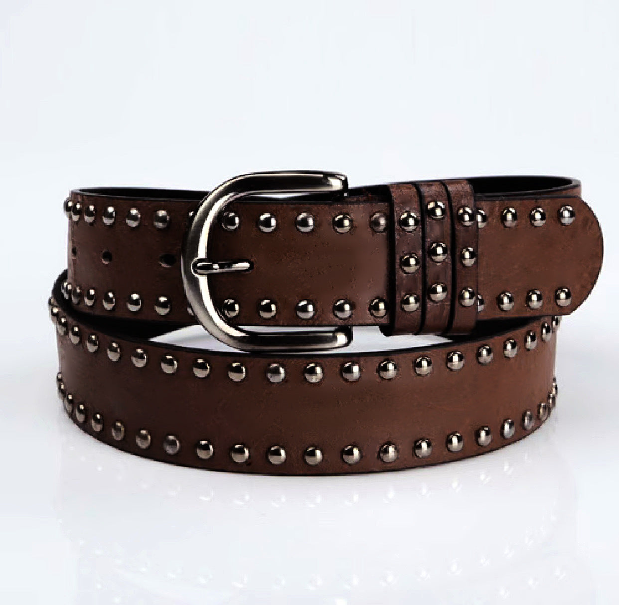 Womens Soft-leather Belt With Pin Buckle And Decorative Rivets