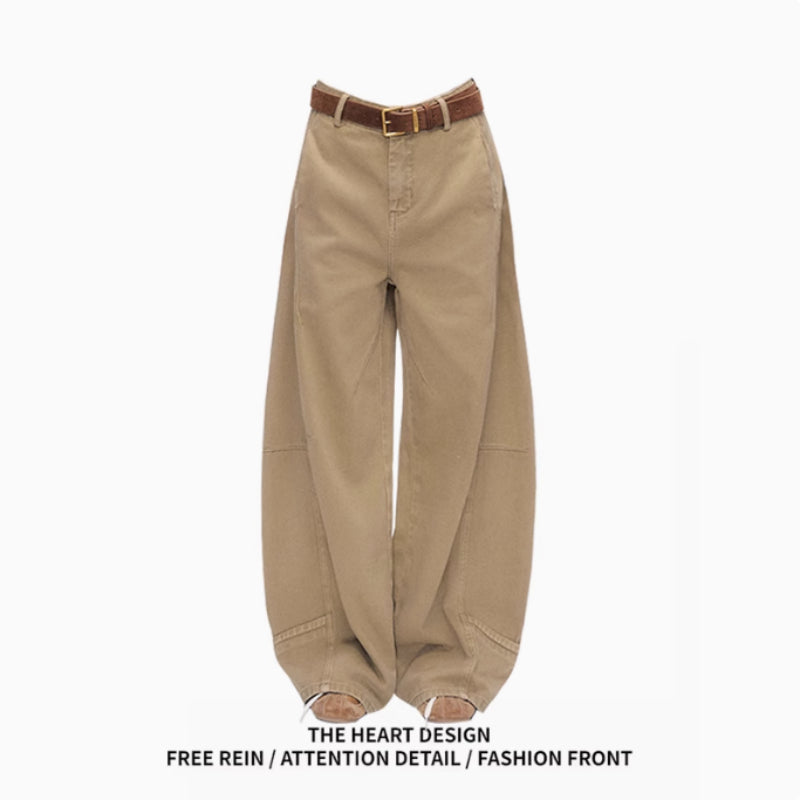 Retro Khaki Machete Jeans For Women Wide-leg Straight Trousers