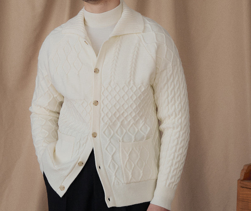 Moderigtig tyk cardigan-sweater vintage jacquardjakke