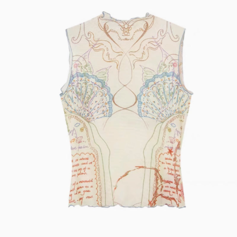 Ocean Printed Mesh Sleeveless Vest