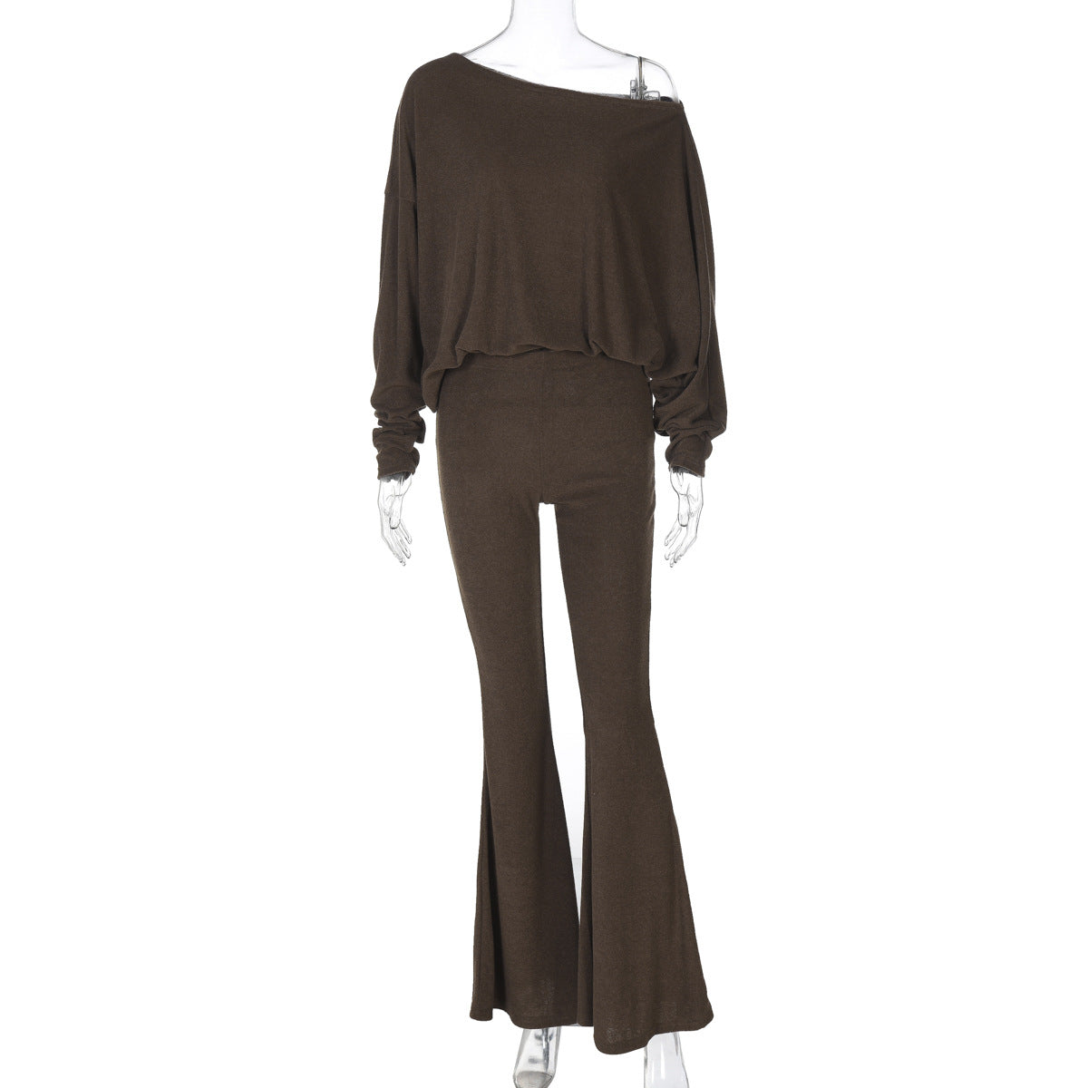 Instagram-style Off-shoulder Long-sleeve High-waist Flared Pants Fashionable Women's Suit