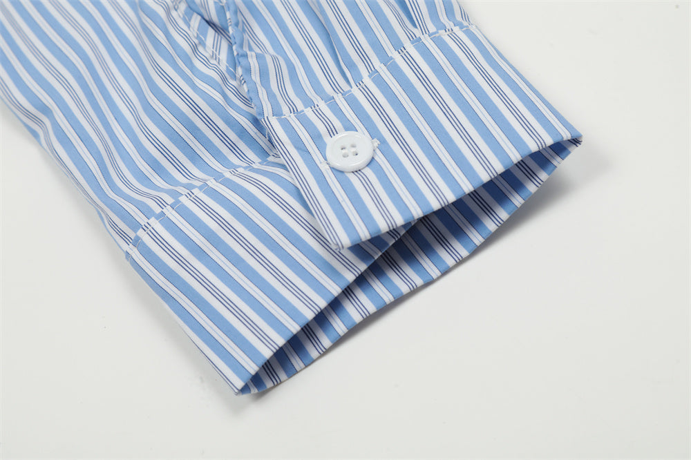 Vertical Striped Long-sleeved Shirt Spring And Autumn American Style Street Fashion