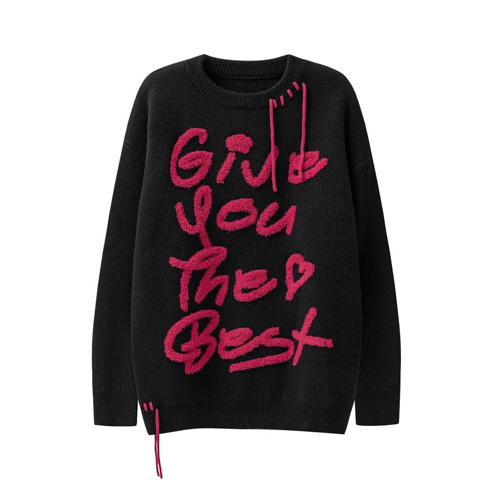 American Towel Embroidered Letter Crew Neck Sweater