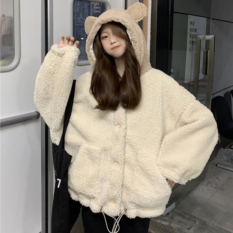 Middle School Girl's Loose Lamb Fleece Jacket