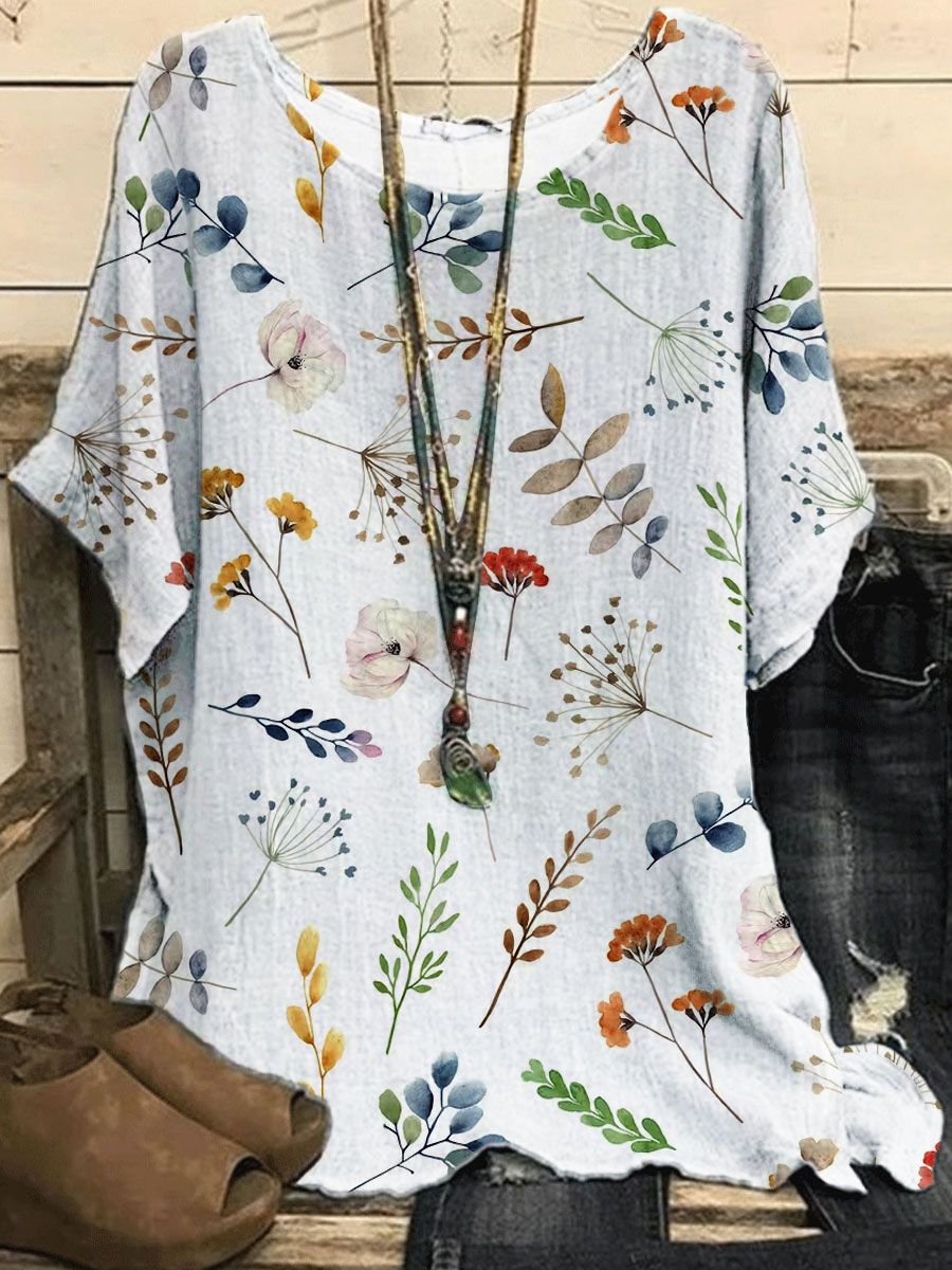 New Casual Loose Printed Crew Neck Top