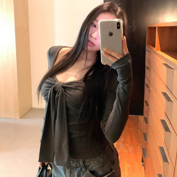 Sexy Innocent Bow-Knot Long-Sleeve Top For FallWinter
