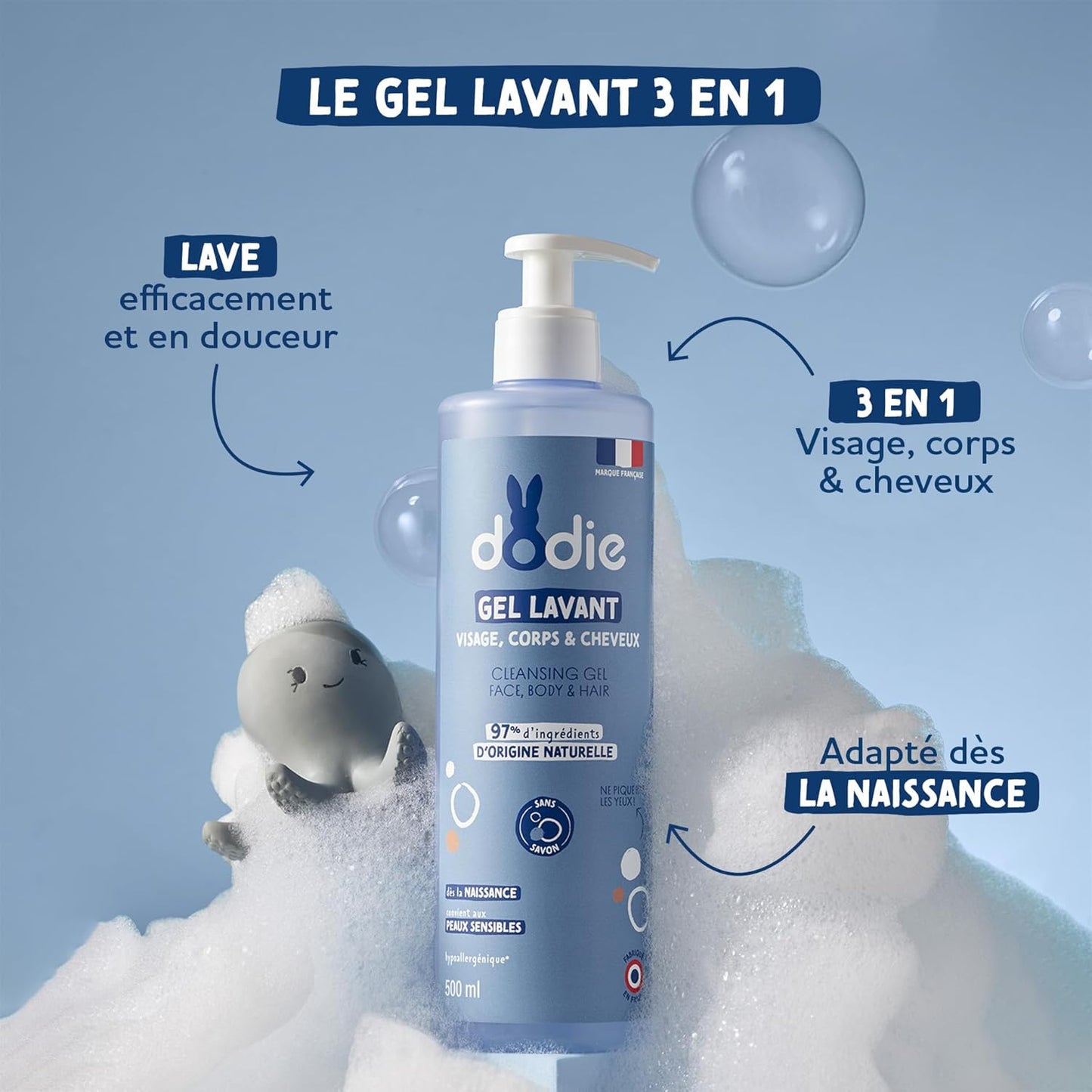 - Gel De Limpieza 3 En 1, 500 Ml, Para Rostro, Cuerpo Y Cabello, 92 % De Ingredientes De Origen Natural, Hipoalergénico, Desde El Nacimiento