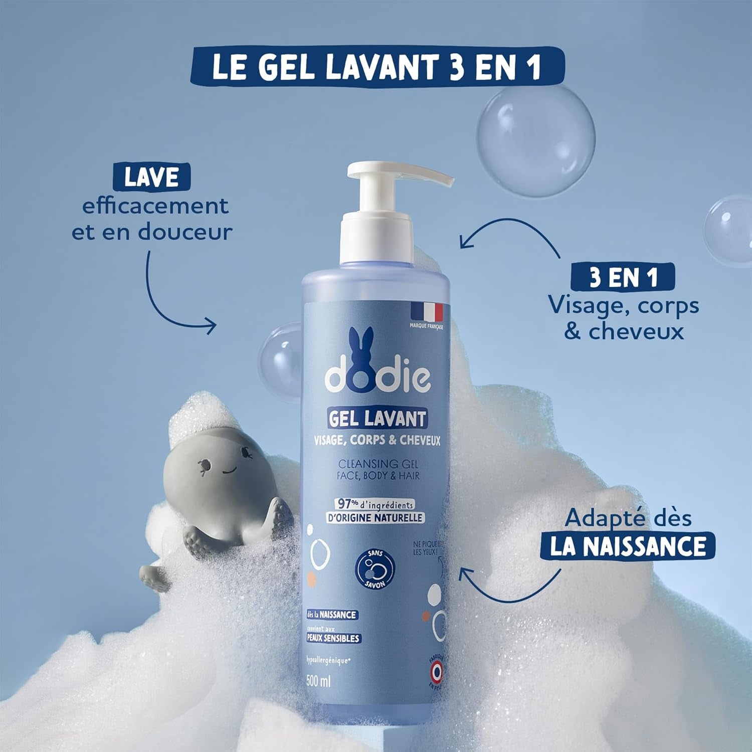 - Gel De Limpieza 3 En 1, 500 Ml, Para Rostro, Cuerpo Y Cabello, 92 % De Ingredientes De Origen Natural, Hipoalergénico, Desde El Nacimiento
