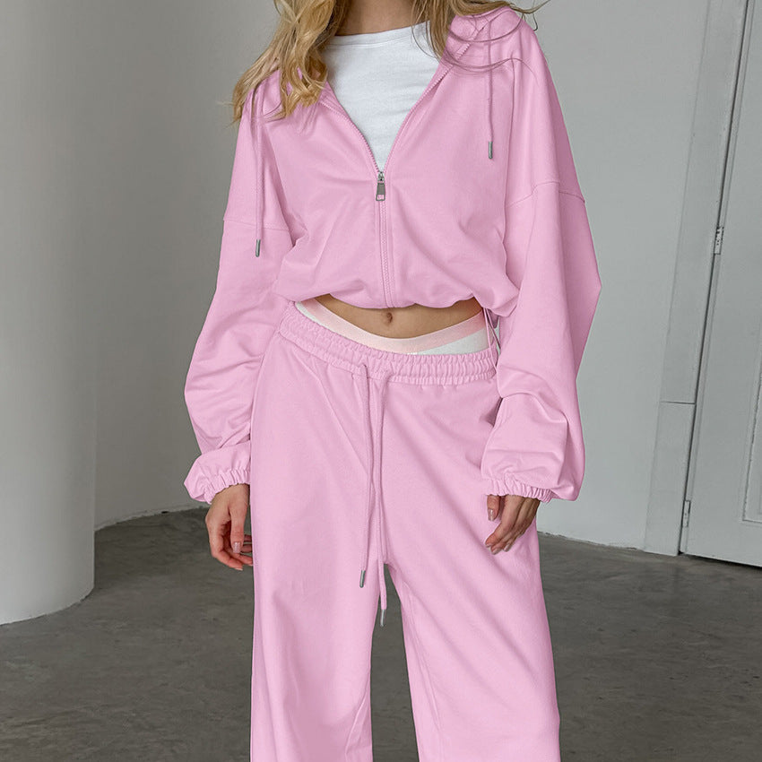 Long Sleeve Hoodie Coat Straight Sweatpants Two-piece Set