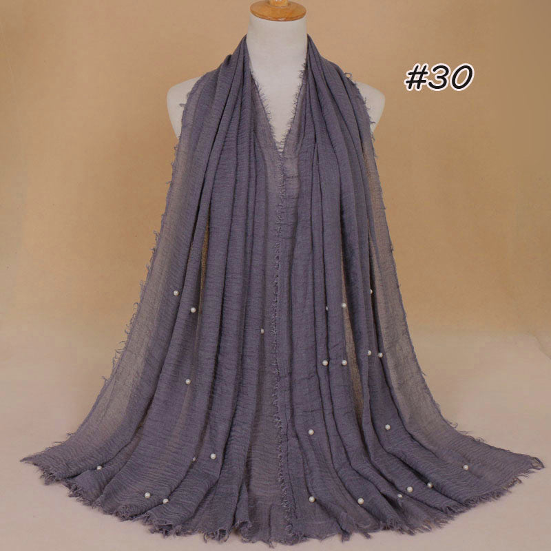 Women's Cotton And Linen Crumpled Monochrome Scarf