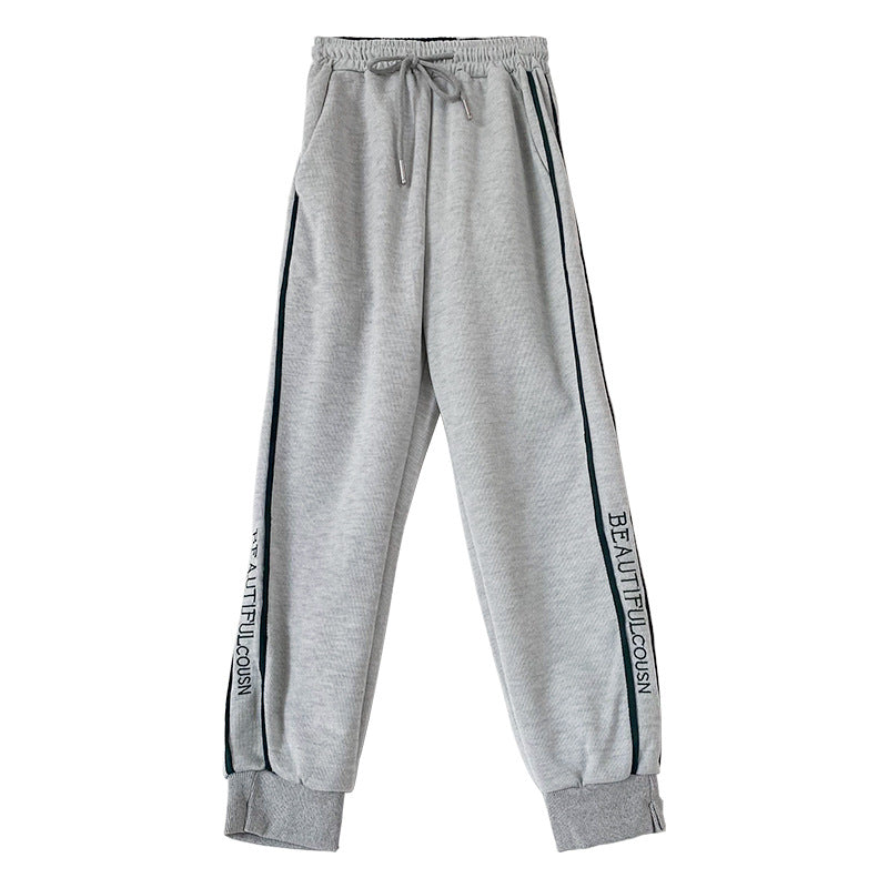 Letter Elastic Waist Straight Casual Pants