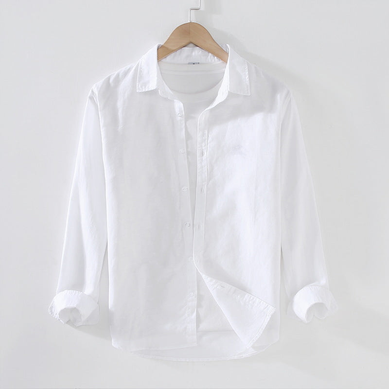 Spring And Summer New Long Sleeve Men's Cotton And Linen Shirt