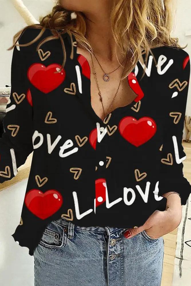 Kreativ kærlighed Valentine's Day mønster langærmet dameskjorte