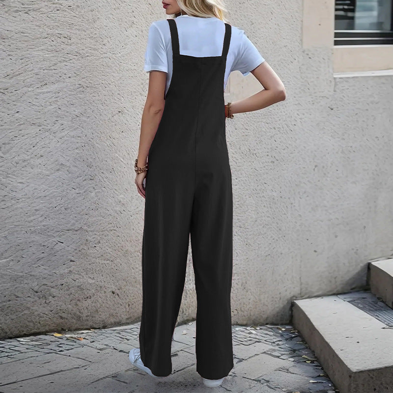 Summer Women's Casual Long Solid Color Suspender Pants