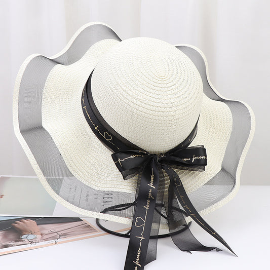 Large Eaves Bow Streamer Beach Hat Women's Outdoor Sun Protection Dome