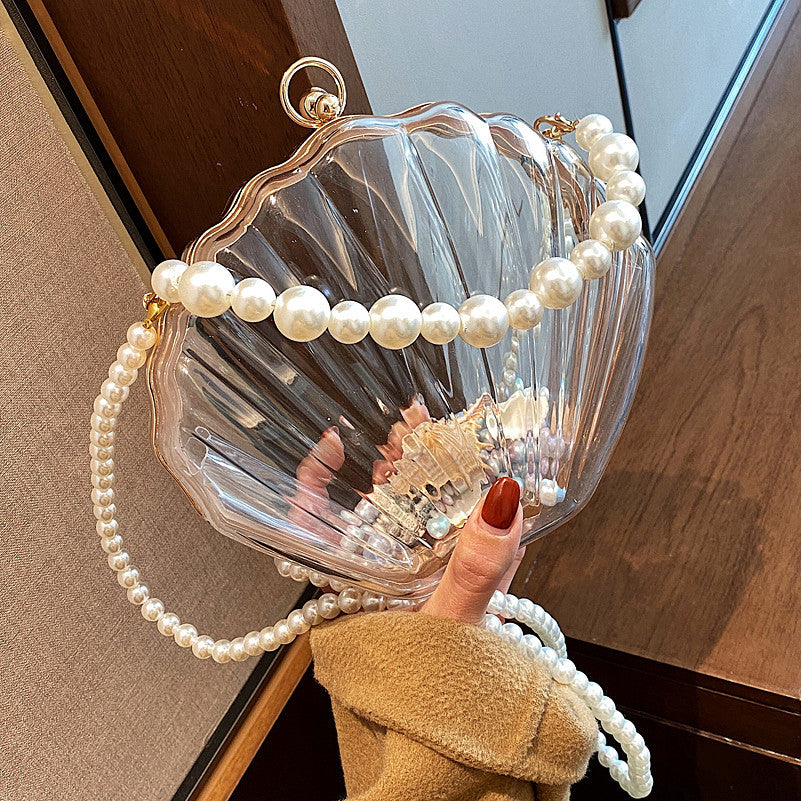 Transparent Shell Bag Box Bag Pearl Female Messenger Shoulder Retro Texture