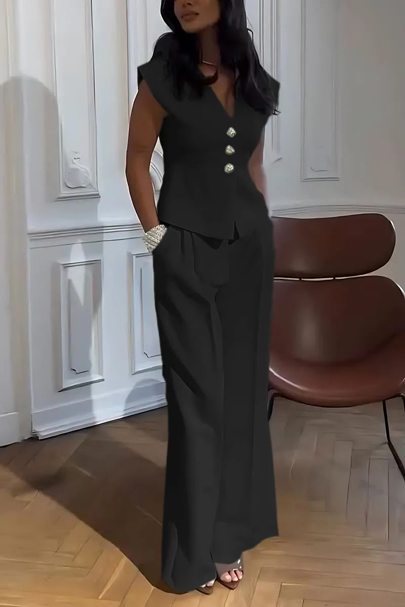 Womens Casual Two-Piece Set With V-Neck And Hooded Sleeves
