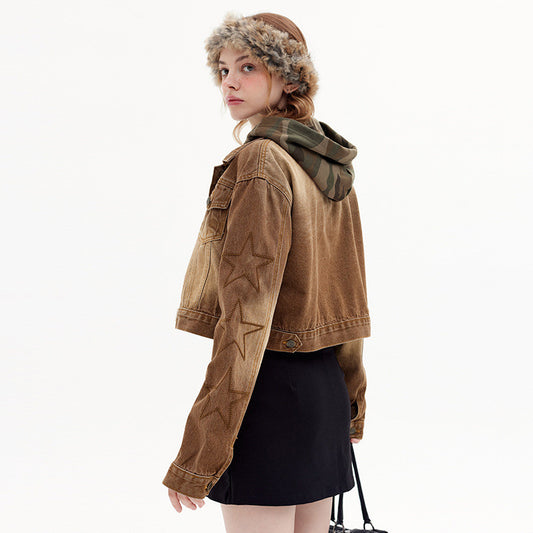 Lapel Vintage High Waist Short Denim Coat