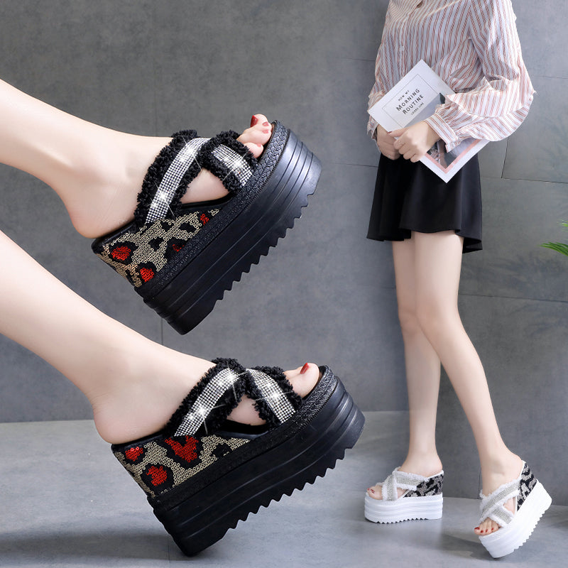 Women's New Wedge Heel Fashion Rhinestone Fish Mouth Shoes  12cm