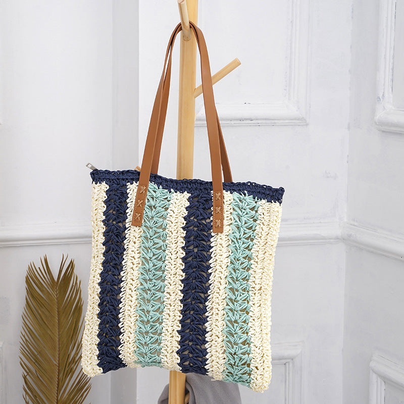 Woven Stripe Straw Bag Is Fashionable And Simple