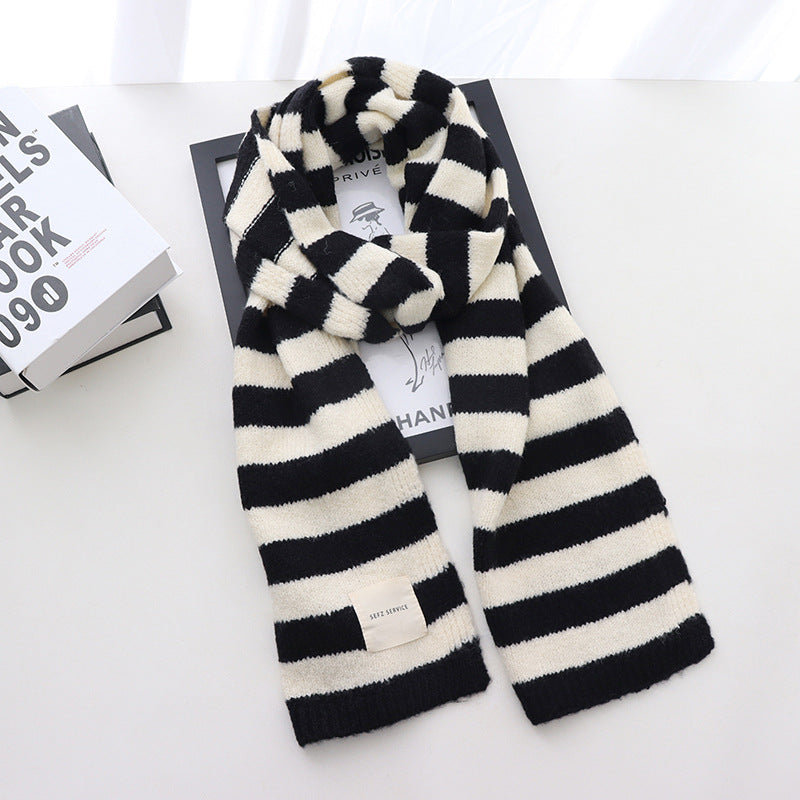 Women's Fashion Monochrome Striped Thermal Shawl Scarf