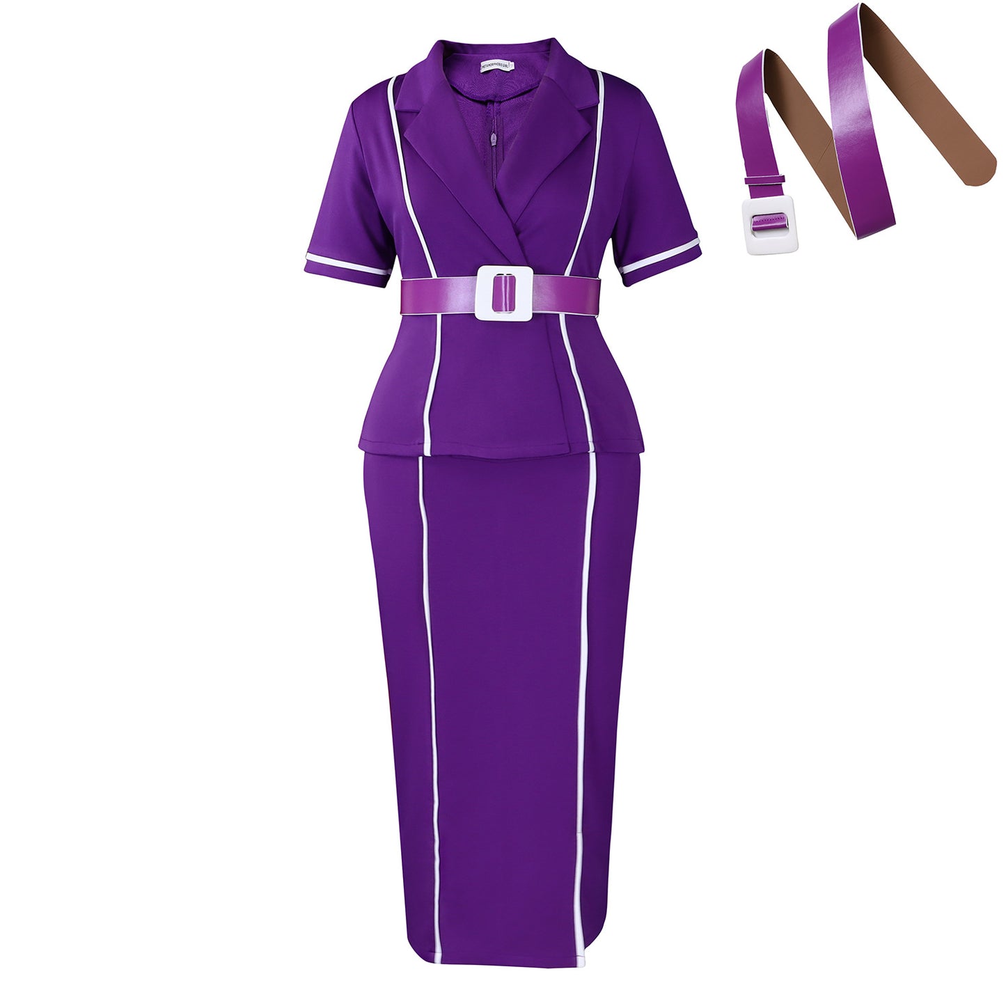 New Stylish High-waisted Ruffled Dress With A Blazer-style Collar And Short Sleeves