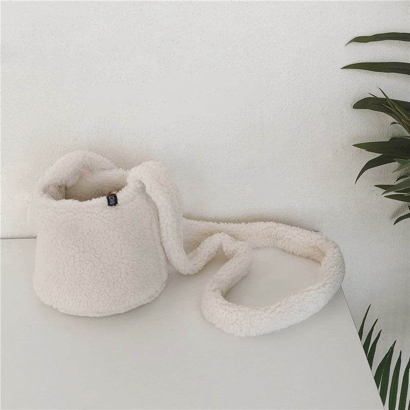 Solid Color Faux Lamb Wool One-shoulder Underarm Bag
