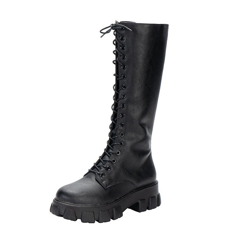 Round Toe Cross Strap Platform Flat-heel Martin Boots