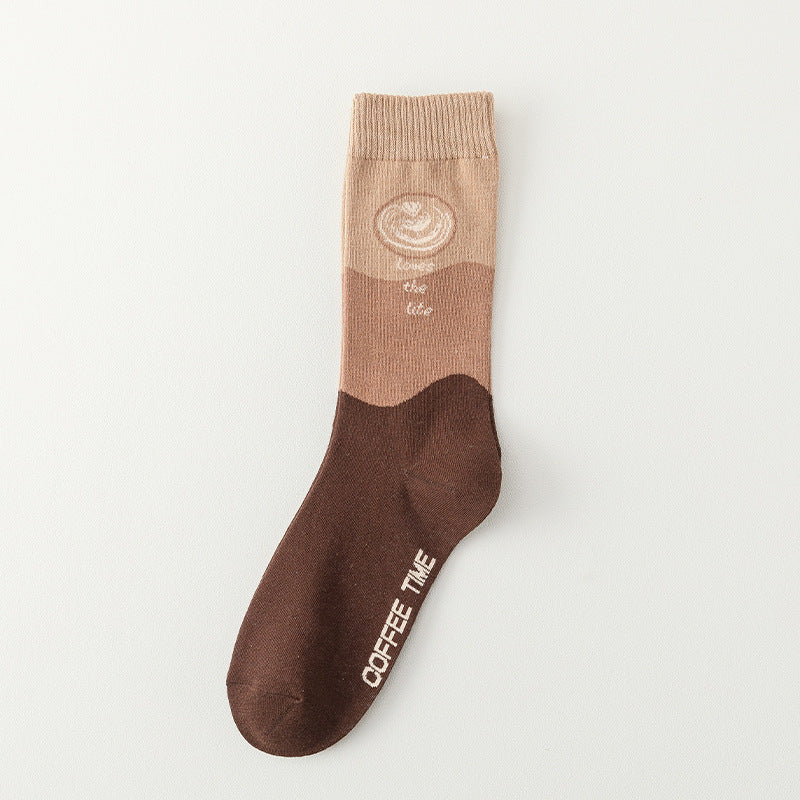 Female Personality Cartoon Letter Coffee Socks Are Comfortable And Sweat Wicking