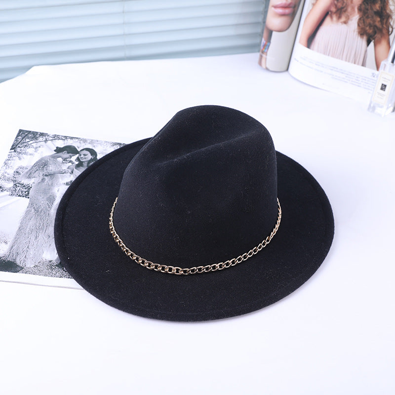 Women's Fashion Temperament Chain Decorated Bowler Hat