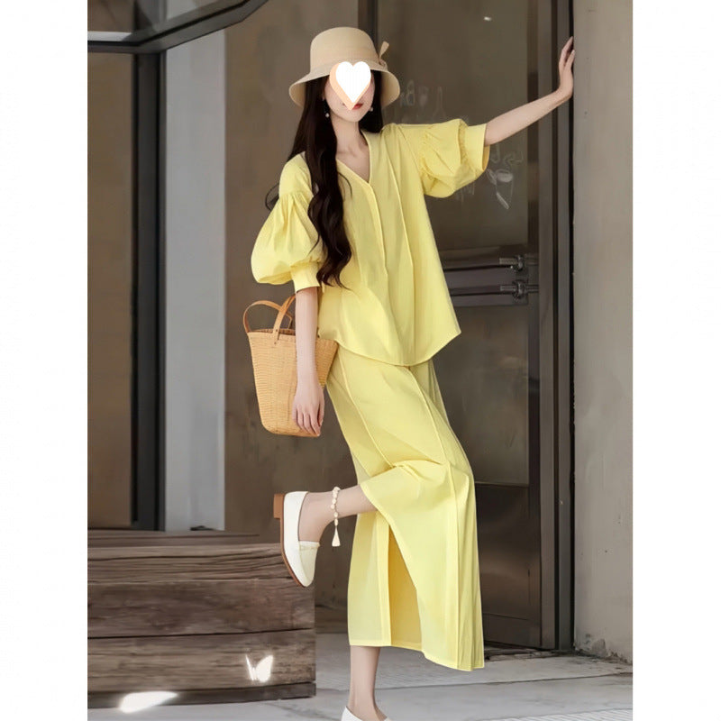 Youth-boosting Versatile Casual Top And Slit Skirt Two-piece Set