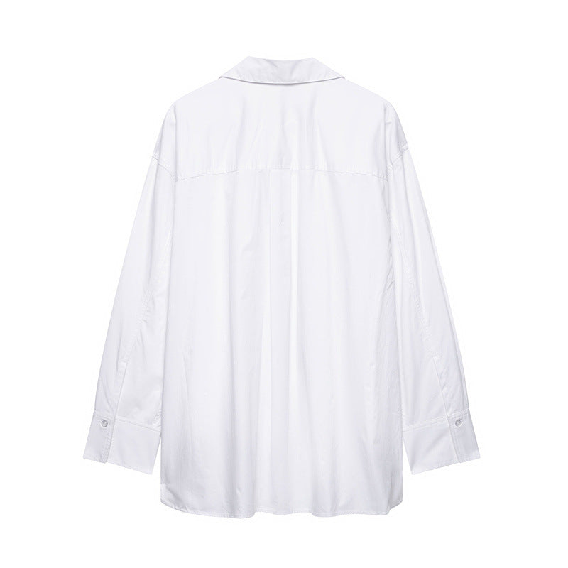 European And American Style Solid Color Loose Casual Front Lace-up Shirt