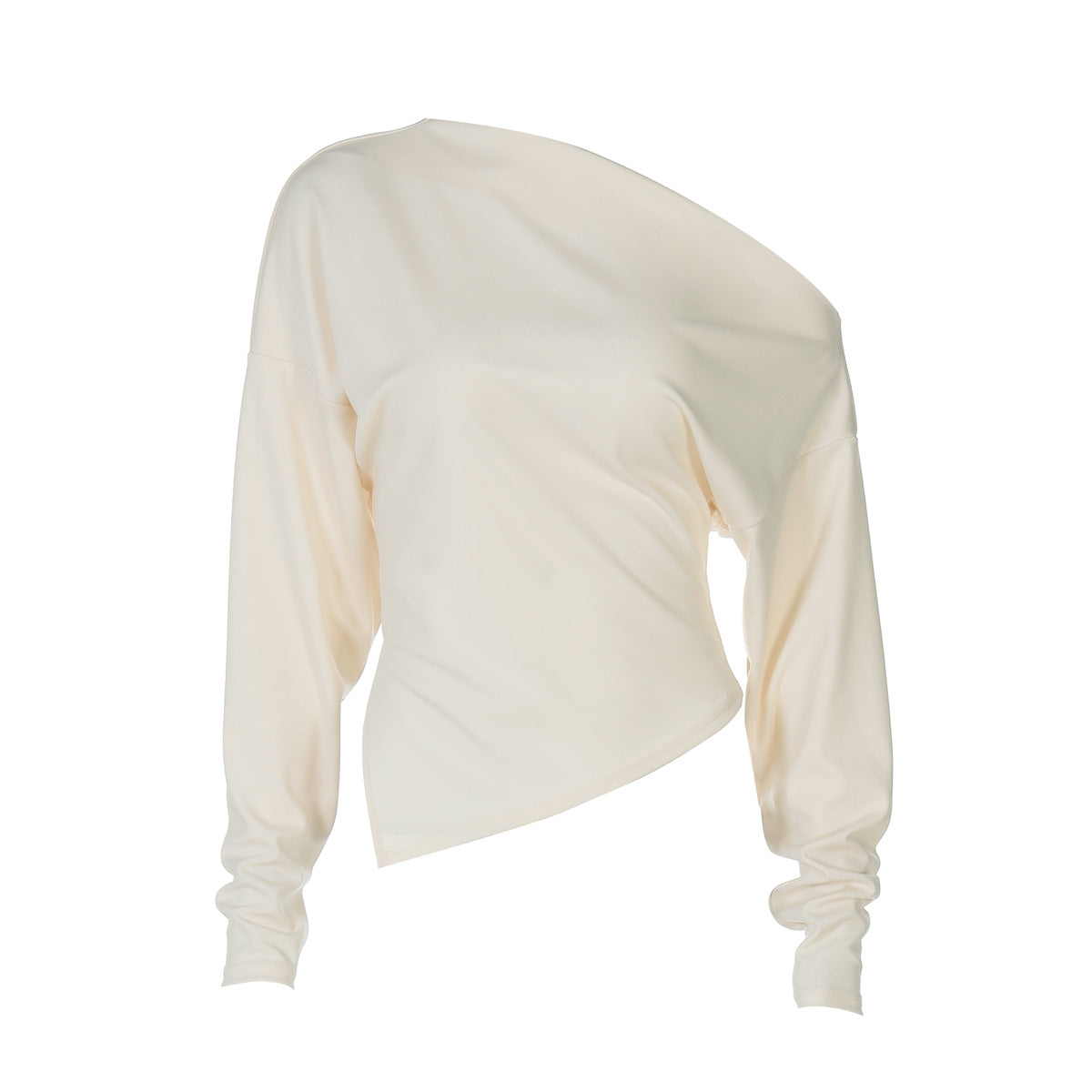 Women's Fashion Simple Shoulder Stretch Slim Fit Slit Long Sleeve Top