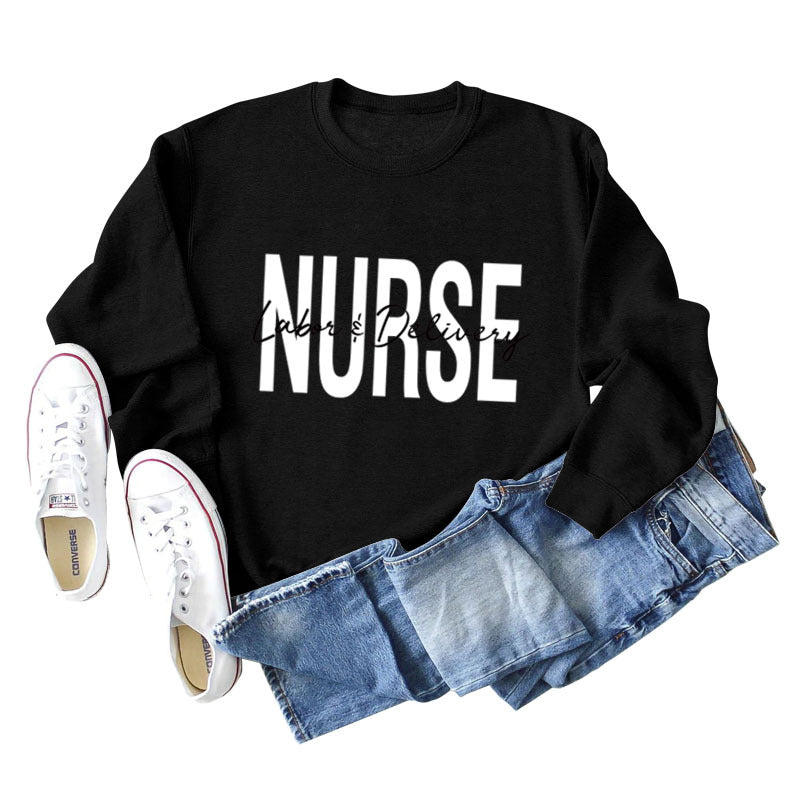 Round Neck Letter Printing Loose Plus Size Long Sleeve Sweater