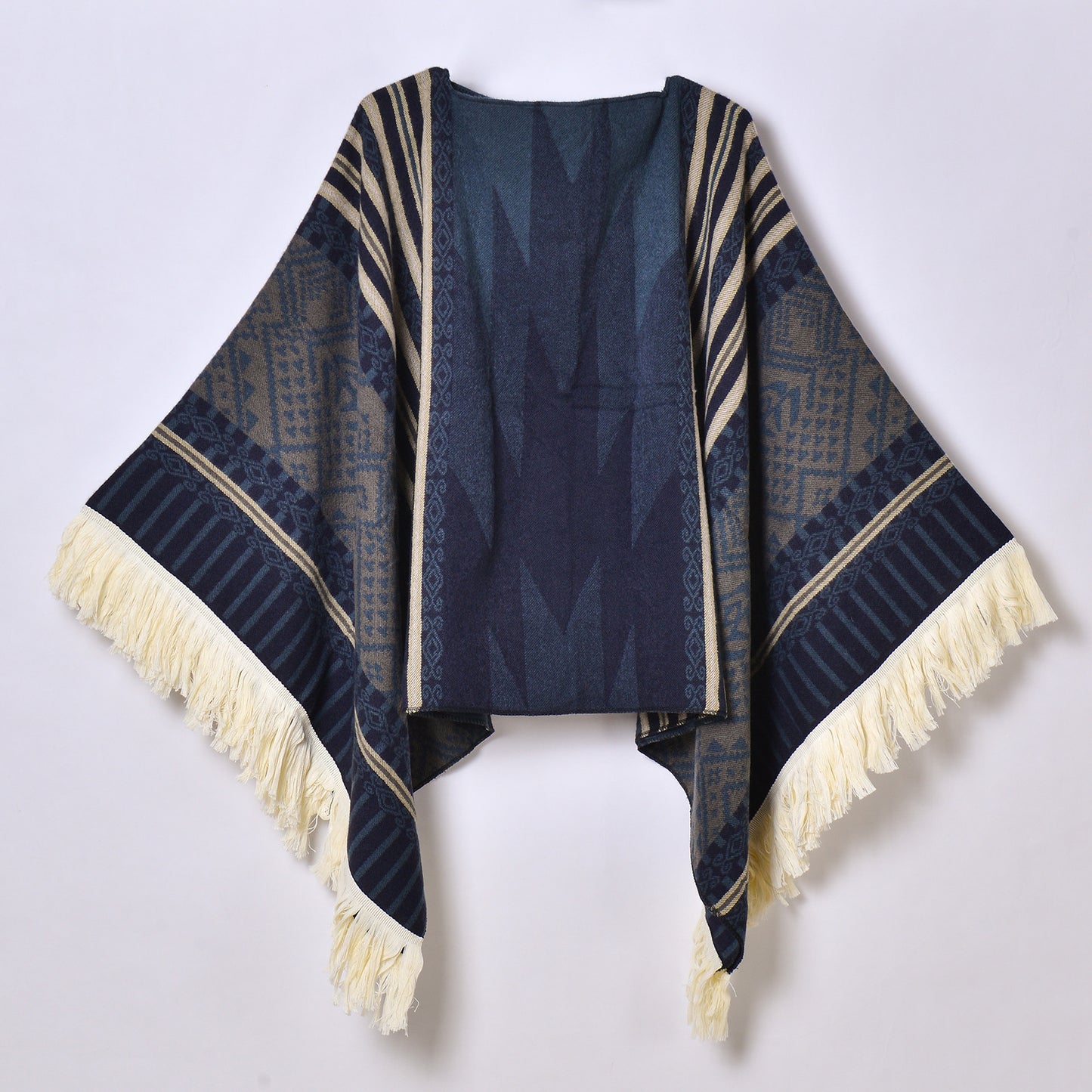 Western Denim Style Men's And Women's Shawl Tassel Pullover Keep Warm Outdoor Large Cloak
