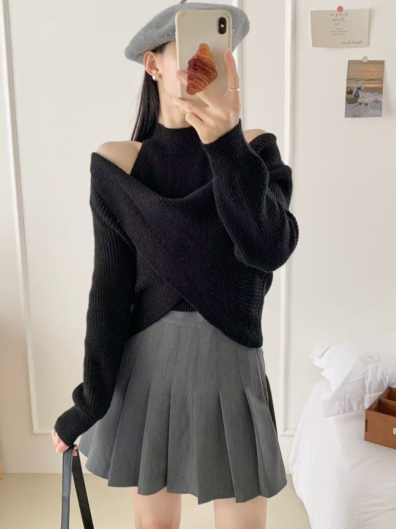 Women's Half-Neck Fake Two-Piece Knitted Sweater