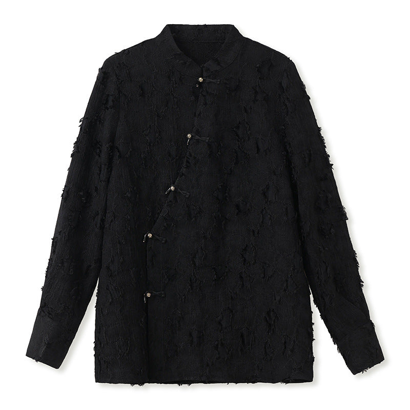 New Chinese Style Diagonal Buckle Design Sense Chinese Style Loose Show Temperament Shirt