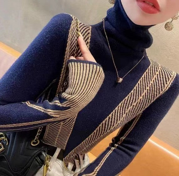 Striped Turtleneck Sweater For Women Autumn And Winter