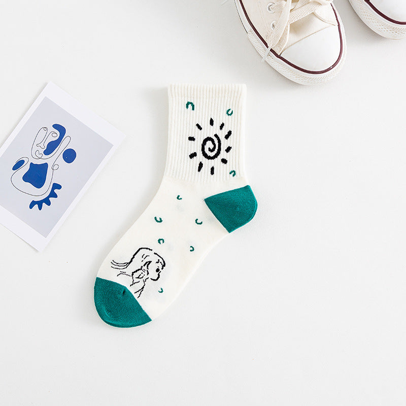 Women's Medium Length Cartoon Jacquard Socks