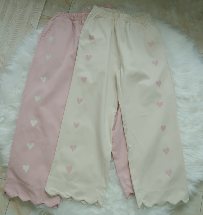Japanese Soft Girl Ins Tide Love Print Straight Loose Jeans