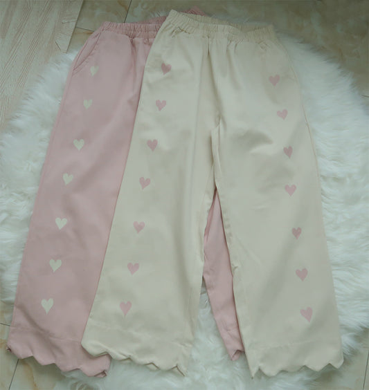 Japanese Soft Girl Ins Tide Love Print Straight Loose Jeans