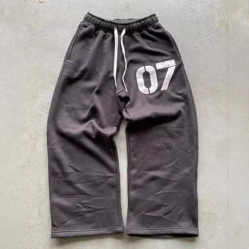 Letter Printed Printed Trousers Elastic Waist Loose Male And Female Trendy Brand Sweatpants